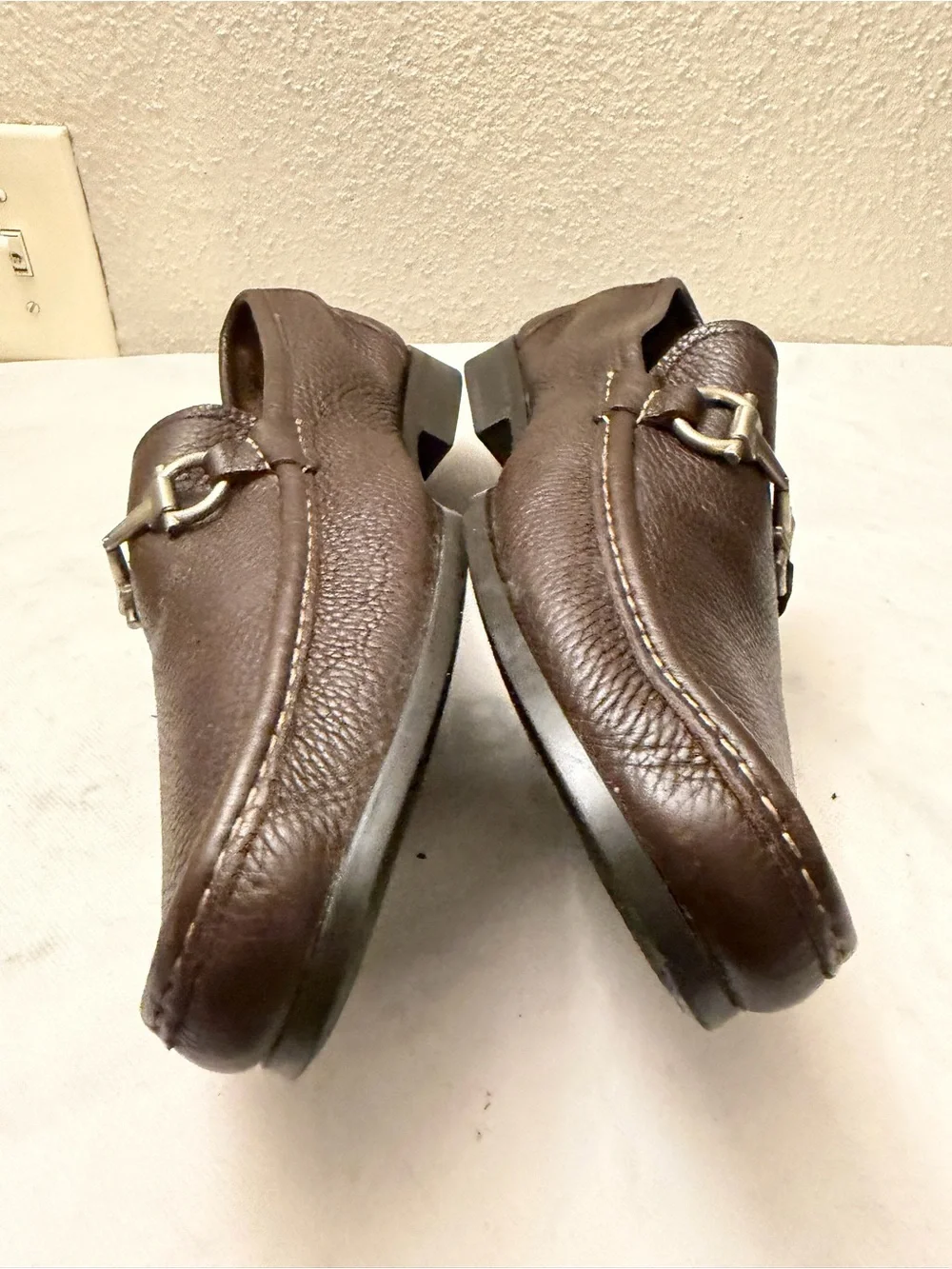 Salvatore Ferragamo Dark Brown Pebbled Leather Bit Loafers, pre-owned,SZ10.5